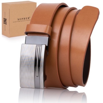 Pasek SKÓRZANY męski Klamra automat RUDY do spodni