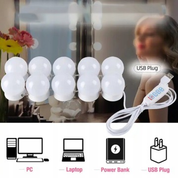 СВЕТОДИОДНЫЕ ЛАМПЫ ДЛЯ МАКИЯЖА ЗЕРКАЛО 10ШТ 3 ЦВЕТА СВЕТА