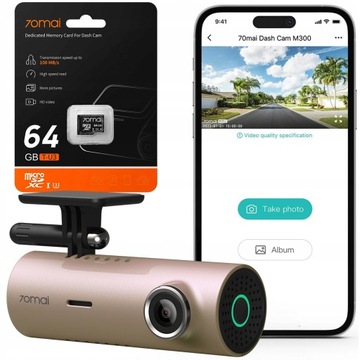 Kamera samochodowa 70mai M300 Rose Gold 1296p 140° + oryginalna karta 64GB