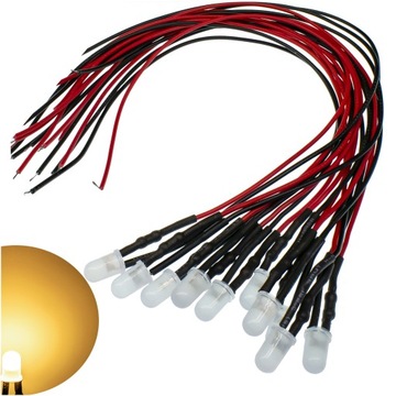 DIODY LED 12V MAT 3mm BIAŁE CIEPŁE przewód20cm x10