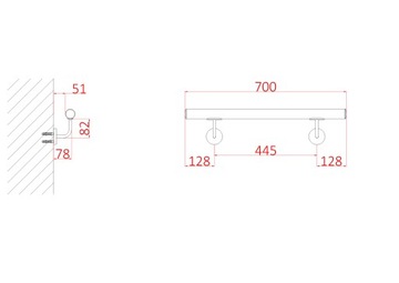 Лестничные перила 70 см, настенные перила, сатинированная нержавеющая сталь + крышка