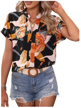 BLUZKA DAMSKA ELEGANCKA KRÓTKI RĘKAW T-SHIRT Z NADRUKIEM