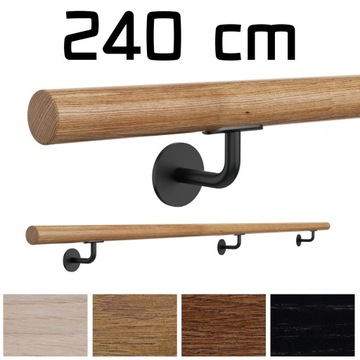 Poręcz ścienna drewniana fi42 240cm dąb lakier kol