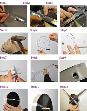 ZEGAR ŚCIENNY DIY DUŻY CICHY NAKLEJANY NA ŚCIANĘ 3D CZARNY LUSTRZANY 65-120