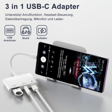 Аудиоадаптер USB-C на USB, мини-джек, USB-C