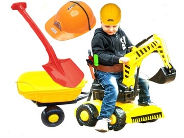 MEGA WIELKA KOPARKA JEŻDZIK + KASK +PRZYCZEPKA