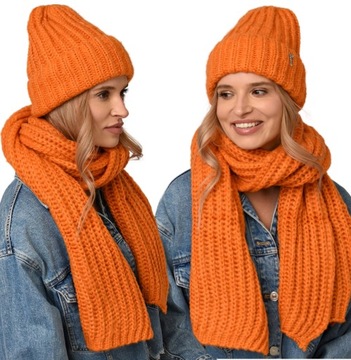 Теплый набор женский шляпа + шарф на зиму польского апельсина A7