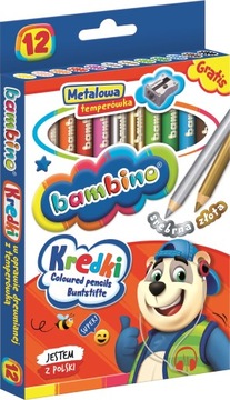 GRUBE DREWNIANE KREDKI BAMBINO DLA DZIECI 12 KOLOR