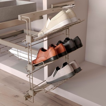 Корзина для обуви СТОРОНА ЛЕВАЯ HACK БЕЖЕВАЯ Выдвижная полка EMUCA + ПРОСТАВКИ