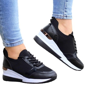 CZARNE ADIDASY BUTY DAMSKIE SNEAKERSY ELASTYCZNE