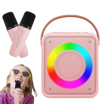 GŁOŚNIK BEZPRZEWODOWY KARAOKE MIKROFON BLUETOOTH LED PREZENT - RÓŻOWY