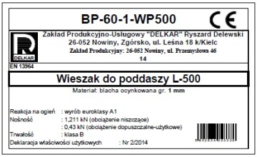 Анкерная вешалка 50 см (500 мм) для CD60 грибного типа - 50 DELKAR толщиной 1 мм!