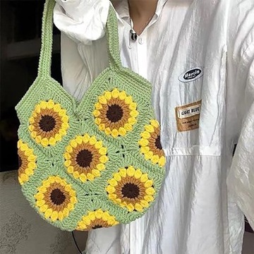Женская сумка, связанная крючком, Сумка на плечо, связанная крючком с подсолнухом