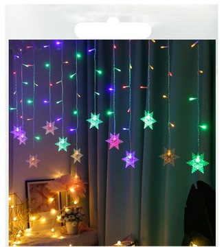 Girlanda LED śnieżynki KOLOROWE lampki Kurtyna XXL