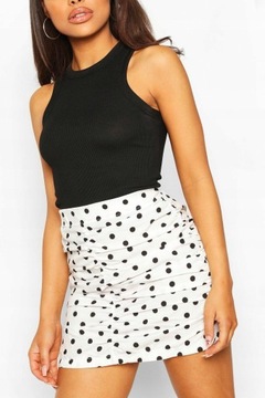 BOOHOO SPÓDNICA BIAŁA GROSZKI OŁÓWKOWA 34 XS AAA