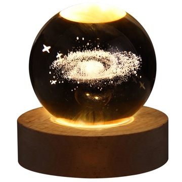 SZKLANA KULA LAMPA STOŁOWA LED DEKORACJA 3D NEBULA