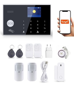 BEZPRZEWODOWY ALARM LCD 2.4' GSM WiFi TUYA SMART PO POLSKU + 2xPIR