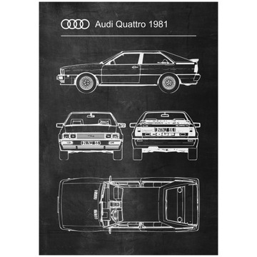 Plakat Audi Quattro 1981 Retro Patent Schemat