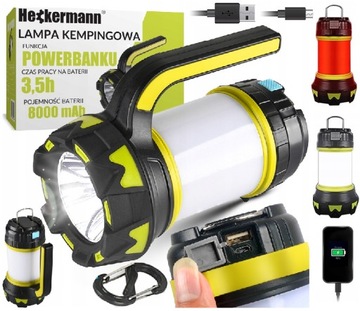 MOCNA LATARKA AKUMULATOROWA BIWAKOWA SZPERACZ LED POWERBANK USB HECKERMANN