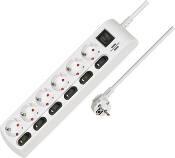 Удлинитель силовой STRIP 6 РОЗЕТОК отдельные выключатели 2м белый