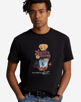 t-shirt polo ralph lauren premium meska koszulka czarna miś BEAR