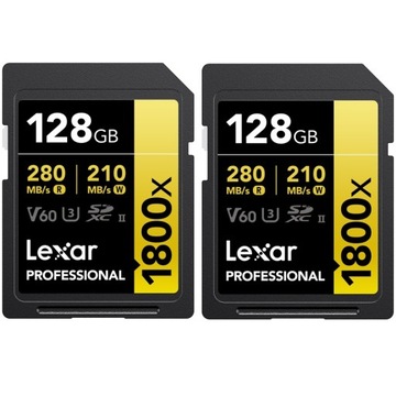 2x Lexar Gold SDXC Professional 128GB 280MB UHS-II U3 1800x V60 zestaw kart