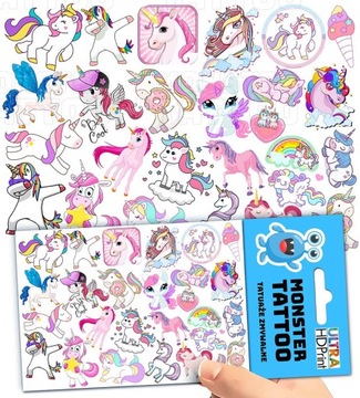 TATUAŻE ZMYWALNE TYMCZASOWE DLA DZIECI JEDNOROŻCE UNICORN WZORY ORYGINALNE