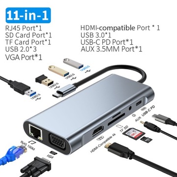 USB C Hub 11/8/6/5/4 w 1 stacja dokująca Adapter