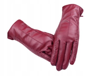rękawiczki damskie skórzane eleganckie - Red