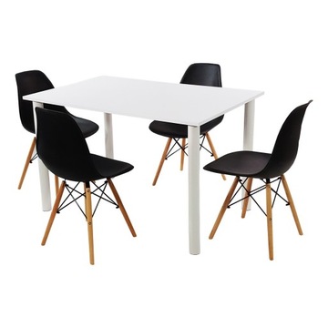 Zestaw stół Lugano 120x80 biały 4 krzesła Milano czarne