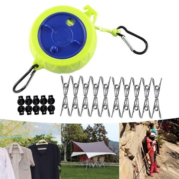 Выдвижная бельевая веревка 10 пряжек 20 зажимов Зеленый