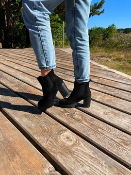 ЧЕРНЫЕ ЗАМШЕВЫЕ БОТИНКИ НА КАБЛУКЕ 39 ЖЕНСКИЕ