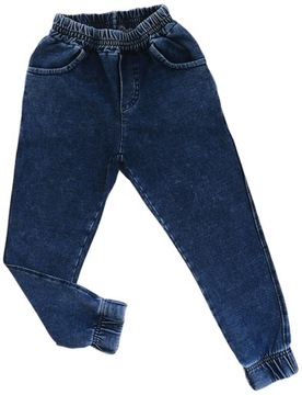 Spodnie chłopięce DEKATYZOWANE ala JEANS JOGGERY miękkie GRANATOWE 128