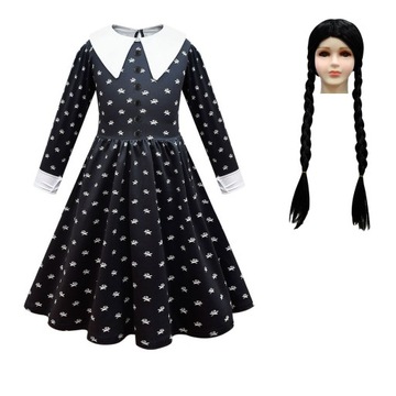 Strój Wednesday Addams 160 sukienka peruka kostium