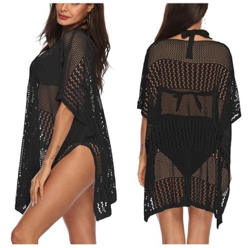 PAREO na plażę TUNIKA letnia boho sukienka CZARNA
