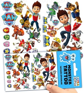 TATUAŻE ZMYWALNE TYMCZASOWE DLA DZIECI PSI PATROL WZORY ORYGINALNE