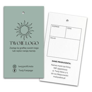 Papierowe metki do ubrań z logo | zawieszki informacyjne 9x5cm | 100 sztuk