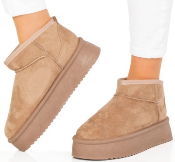 ŚNIEGOWCE BEŻOWE OCIEPLANE BOTKI PLATFORMA WSUWANE 39