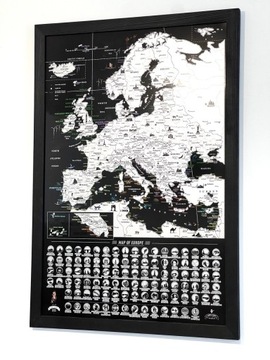 Mapa Zdrapka w Ramce Europa Srebrna Scratch map Europy prezent urodzinowy