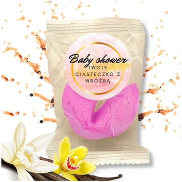CIASTECZKO Z WRÓŻBĄ RÓŻOWE BABY SHOWER 1szt PINK dla gości DZIEWCZYNKA
