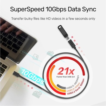 Удлинитель USB-C 10Гб Видео 4К 60Гц 20В 100Вт 50см