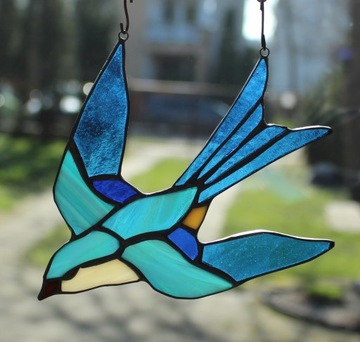 Витраж Тиффани ласточка подарок синяя птица