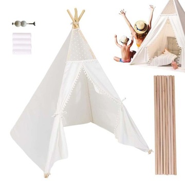 TIPI DLA DZIECI NAMIOT DO ZABAWY DEKORACJA DO POKOJU BIAŁY 120X120X130CM