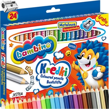 KREDKI BAMBINO GRUBE OKRĄGŁE JUMBO W DREWNIE 24 KOLORY TEMPERÓWKA
