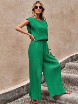 SHEIN ЗЕЛЕНАЯ БЛУЗКА С ПЛИССИРОВАННЫМИ БРЮКАМИ M 32685