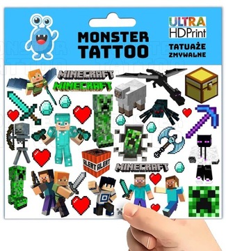 МОЮЩИЕСЯ ВРЕМЕННЫЕ ТАТУ ДЛЯ ДЕТЕЙ ДЕТСКИЕ ОРИГИНАЛЬНЫЕ УЗОРЫ MINECRAFT