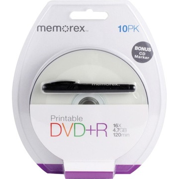 MEMOREX DVD+R Printable 10 sztuk + marker CD