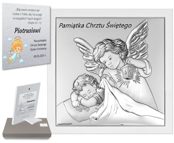 SREBRNY OBRAZEK ANIOŁEK PAMIĄTKA CHRZTU ŚWIĘTEGO
