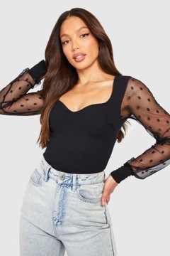 IC22112 *BOOHOO TALL CZARNE BODY DŁUGI RĘKAW GROSZKI XXL