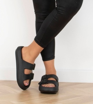 7553 ЧЕРНЫЕ РЕЗИНОВЫЕ ЛЕГКИЕ ШЛЕПАНЦЫ ПРЯЖКА 39